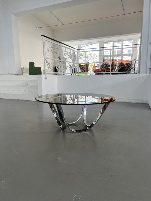 Model 2075 Werner Lindner for Bacher coffee table, chrome and glass