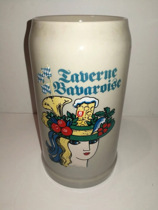 Juego de 2 jarras de cerveza vintage "Munich salut Bordeaux" / "La taverne Bavaroise"