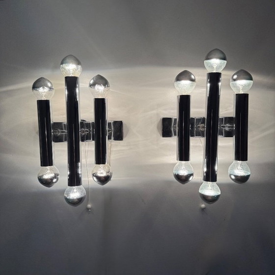Image 1 of Paar Gaetano Sciolari Wandlampen Leuchter Chrom Rohr , 1970er Jahre
