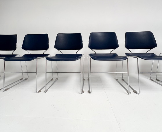 Image 1 of Set of 6 dark blue Matrix Krueger chairs by Thomas Tolleson, 1970's