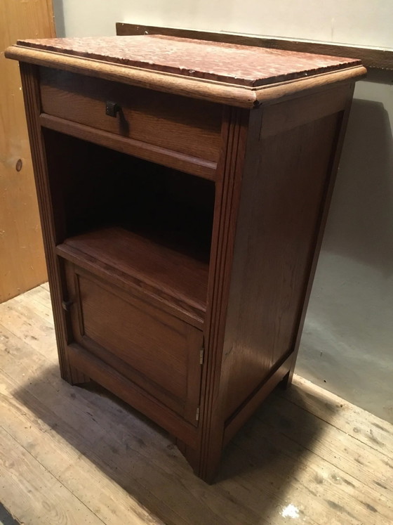 Solid oak bedside table with brown marble. – Nightstands (photo 8 of 8)