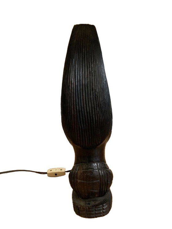 Image 1 of Table lamp base made of African hardwood with a carved African woman
