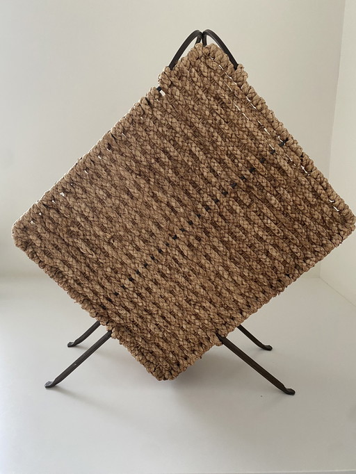 Tijdschriftenrek zeegras uit het midden van de eeuw/ Vintage tijdschriftenrek