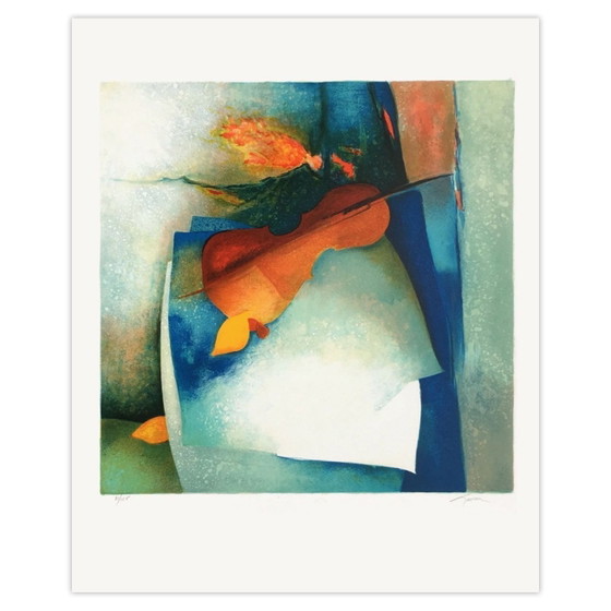Claude Gaveau signierte Lithographie Nature Morte Au Violon II 1985 – Lithographien & Drucke, Paper (photo 5 of 5)
