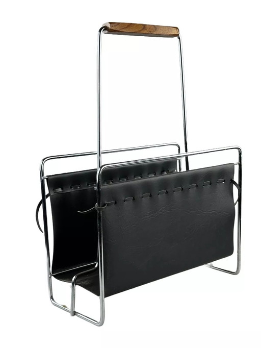 60s 70s newspaper holder newspaper rack metal teak Mid - Century Design