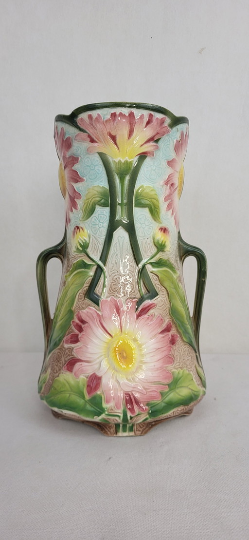 Vase Art Nouveau En Barbotine Keller & Guérin Et Saint Clément