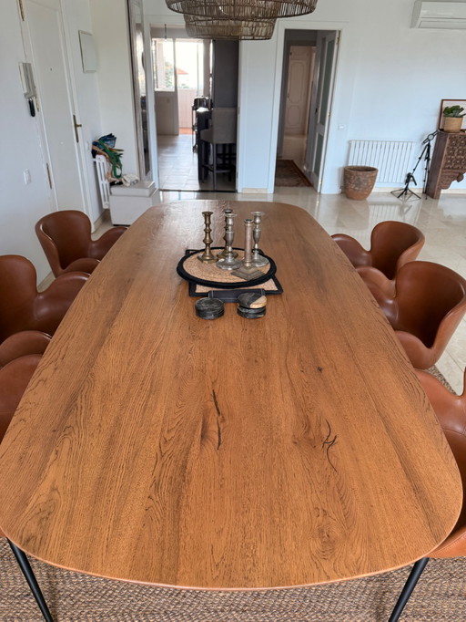 Designer Solid Wood and Metal Dining Table