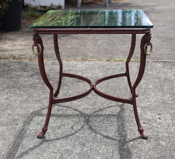Image 1 of Tavolino da caffè francese d'epoca in ferro e vetro - Tavolino da cocktail - Tavolino da salotto - Anni '80