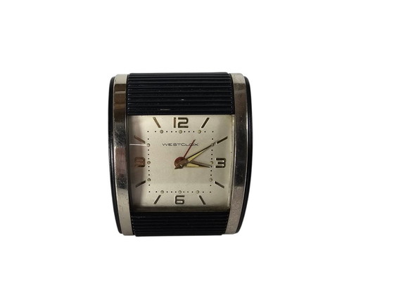 Image 1 of Reloj de viaje Westclox - Caja negra - Estados Unidos - Años 50