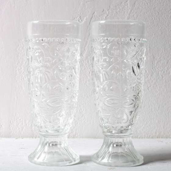 Set di 2 eleganti bicchieri in vetro pressato Cibulak di Pavel Panek / 1977 – Bicchieri e caraffe, Glass (photo 2 of 11)