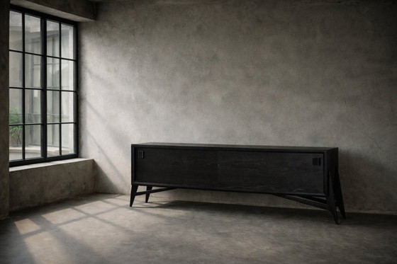 Image 1 of Vintage Mid-Century Scandinavian Modern Dark Oak Sideboard with Wooden Handles, 1960s