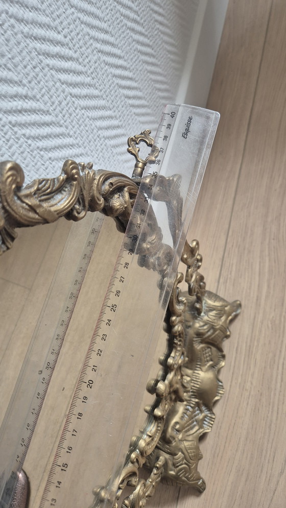 Image 1 of Antique French bronze vanity table mirror — Rococo style — cherubs & shell — late 19th / early 20th century