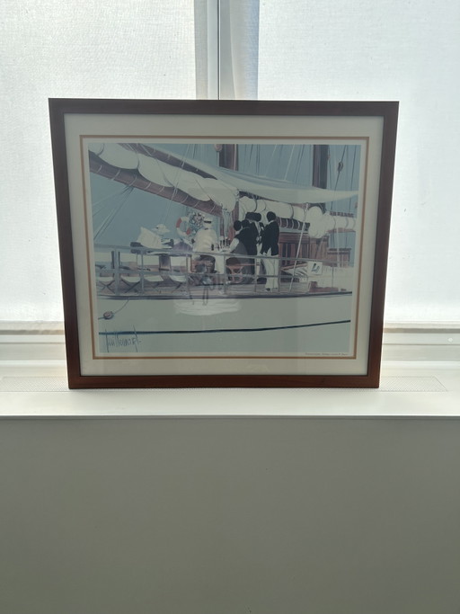 Marinebild: "Nioulargue" Druck Signiert Dominique Guillemard – Kirschholzrahmen