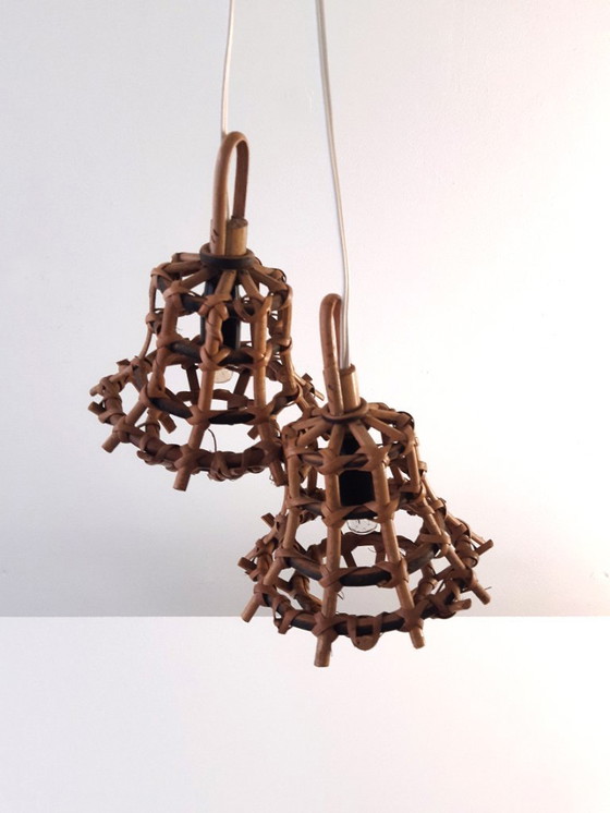 Image 1 of Set of 2 rattan hanging lamps, mcm hanging lamps, rattan bedside lamps