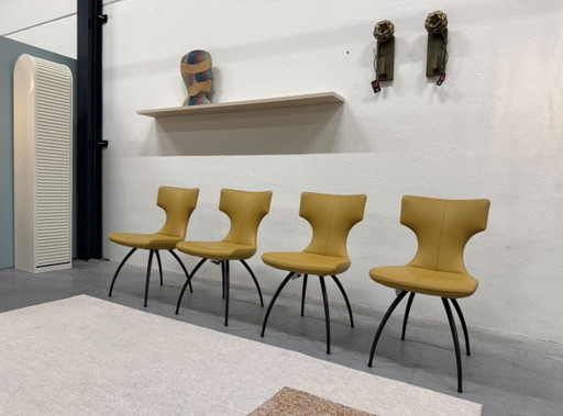 4 Leolux Callas dining chairs yellow leather