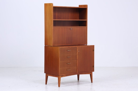 Image 1 of Rare Étagère Vintage Années 60 | Mid Century Armoire à étagères Tiroirs Rétro Bois Rangement #07-69