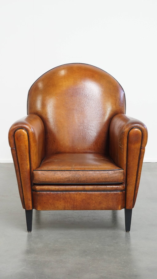 Fauteuil vintage en cuir de mouton de style Art Déco
