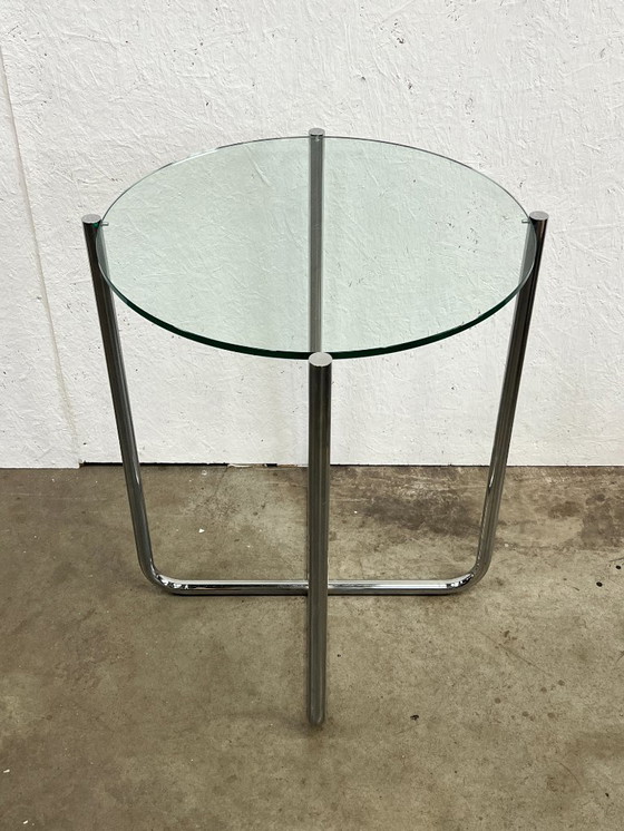 Image 1 of Vintage Bijzettafel, Stalen Buisframe Met Glazen Blad. 1980's