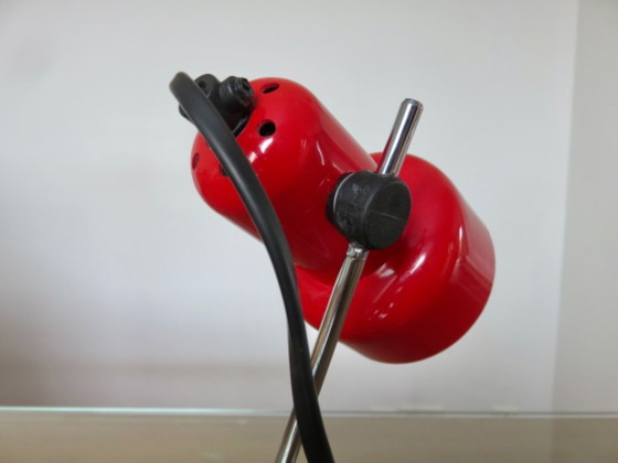 Image 1 of Chrome-plated metal and red ABS plastic lamp, 1970s/80s