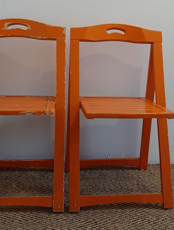 Image 1 of Vintage Ikea folding chairs World Cup Orange, Aldo Jacober style 1970s