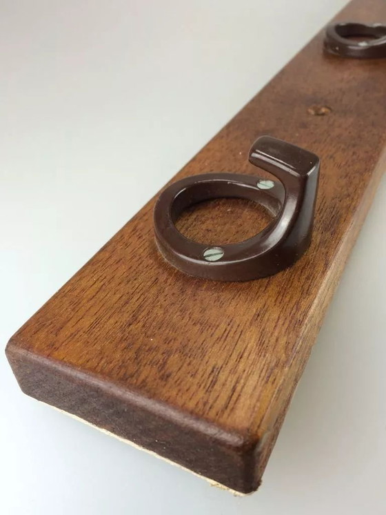 Image 1 of 60's 70's Porte-manteau Porte-manteau mural métal bois Space Age