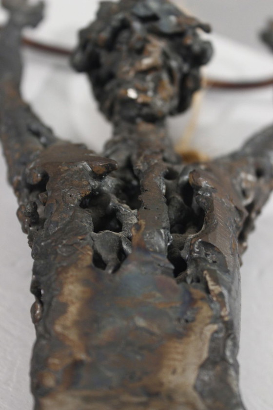 Image 1 of Brutalized crucifixion sculpture in welded iron, bronze, and copper, 1970s, signed