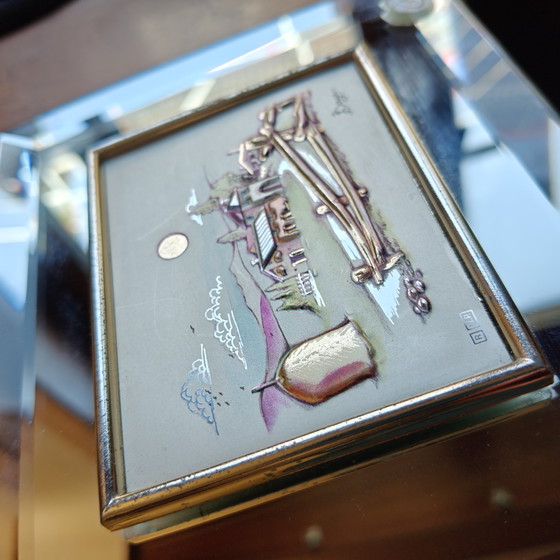 Image 1 of Vintage Berger Preziosi 3D Relief Artwork on Bevelled Mirror Frame, Italy, 16 × 13 cm