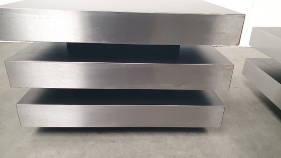 Vintage Roche Bobois Willy Rizzo Attr Salontafels 70s Design – lamine, Metal (photo 10 of 23)