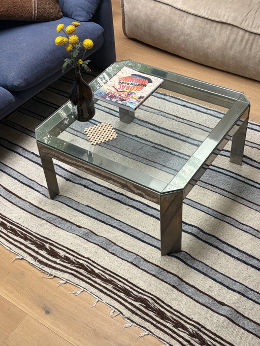 Table basse en chrome et verre