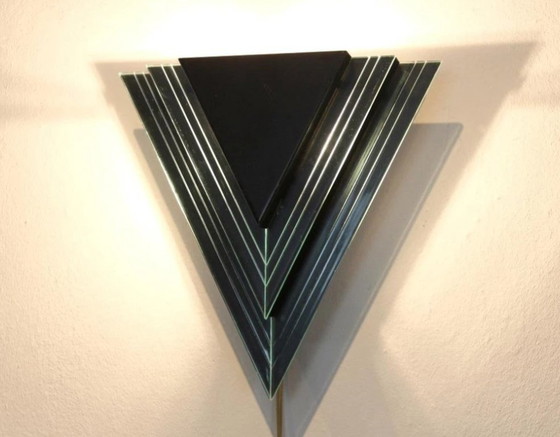 Image 1 of Set of 2 vintage triangular wall lamps – black/smoked glass – Herda design
