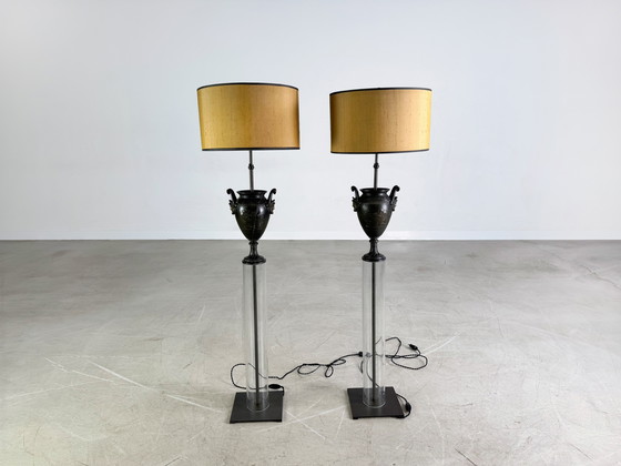 Image 1 of Lot de 2 lampadaires en verre antique optique Lampe de sol