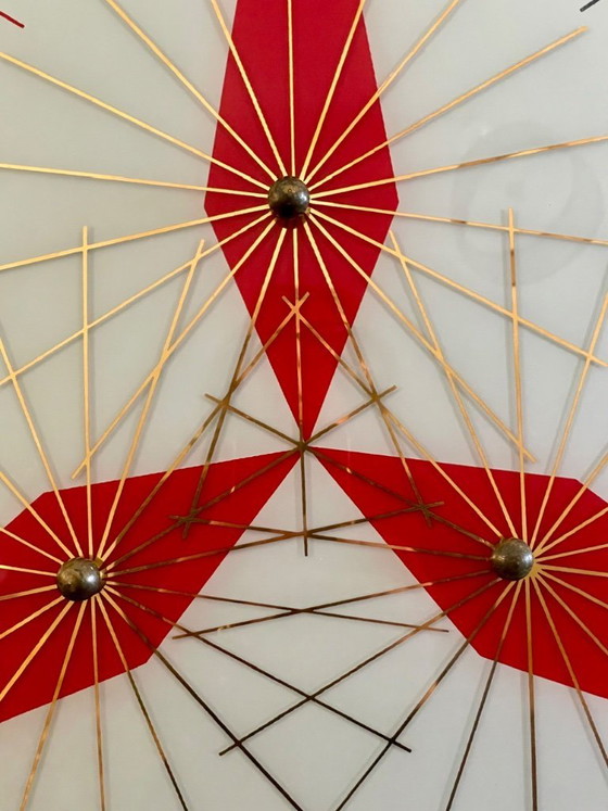 Image 1 of Plafonnier triangulaire en verre et laiton de style Mid-Century