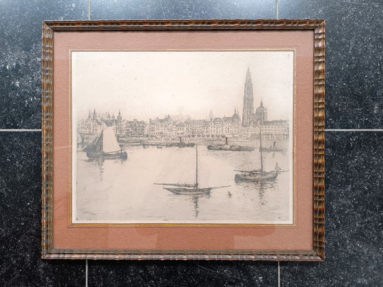 Image 1 of Grabado La Rade, Anvers. Maurice-Emile Blieck 
