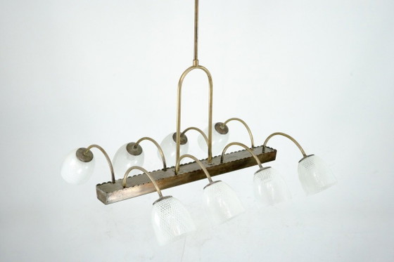 Image 1 of Kroonluchter van Venini Reticello-glas uit het midden van de 20e eeuw, met 8 armen, Murano, Italië, jaren 1940.
