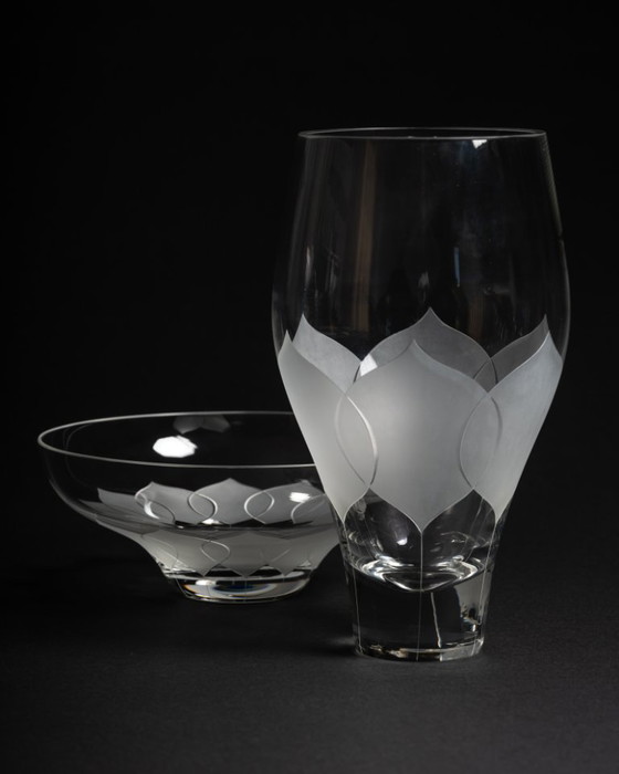 Image 1 of Rosenthal Bjorn Wiinblad LOTUS Large Glass Vase H23,5cm & Matching Bowl D20cm