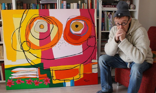 Paul Megens groot schilderij 'tussen twee levens'