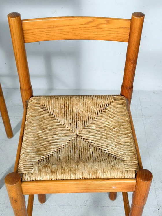 Image 1 of Juego de 2 taburetes/taburetes de bar, modelo 'Carimate' de Vico Magistretti, pino, tejido de junco, década de 1960, Italia