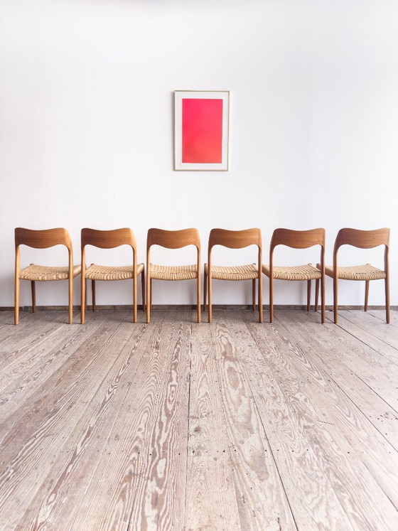 Image 1 of Set van 6 teakhouten eetkamerstoelen van Niels O. Møller voor J.L. Moller, model 71