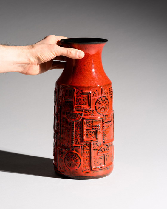 Image 1 of BAY Keramik Vase Model 954-30 West German Pottery Architectural Relief MCM WGP