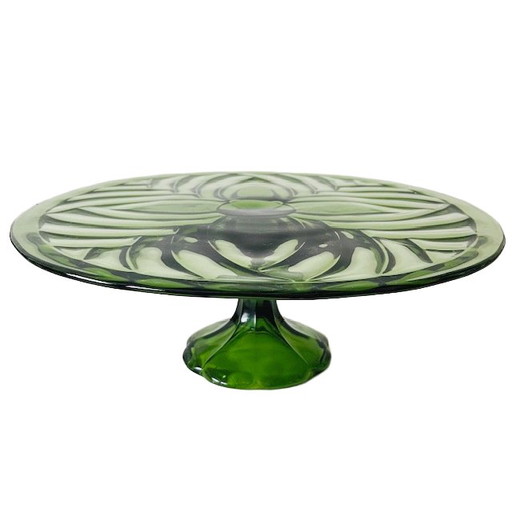 Piatto da torta Art Déco Luxval Val St. Lambert verde anni '30