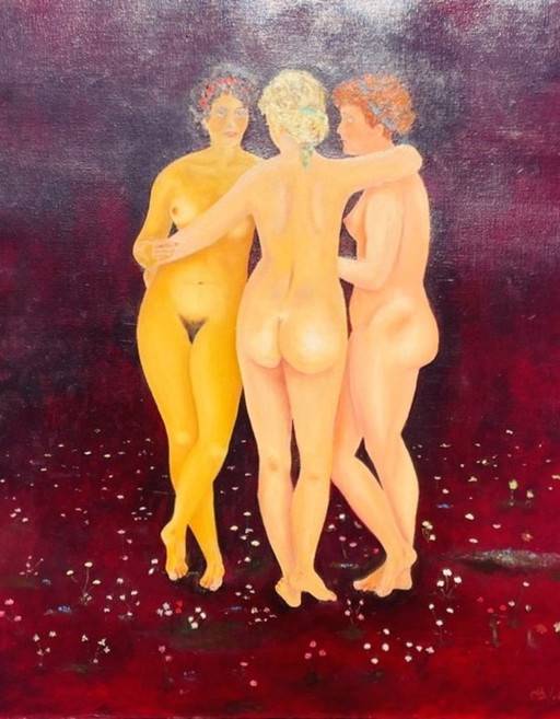 Tableau de Camille Delahaut, « Les 3 Grâces » Vintage