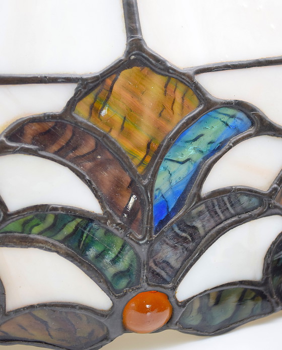 Image 1 of Tiffany Stijl Plafondlamp – Handgemaakte Vintage Hanglamp van Gekleurd Glas