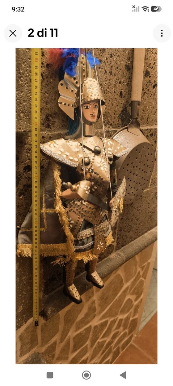 Vintage Pupo Puppet, 60cm, Brass Armor and Handmade Clothes. – Decorative Objects, Metal, Textile (photo 2 of 11)
