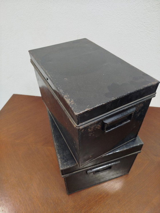 Beautiful set of antique British industrial document boxes / deed boxes – Decorative Objects, Metal (photo 5 of 9)