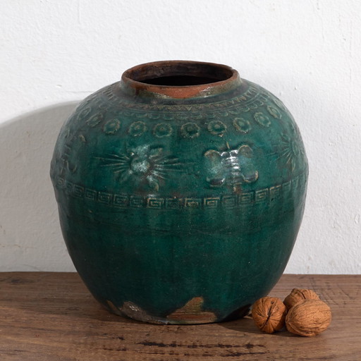 Kleine antieke smaragdgroene vaas (ca. 1820) #12