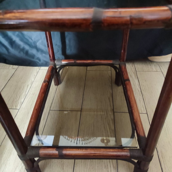 Image 1 of Rattan and Glass Bedside Table