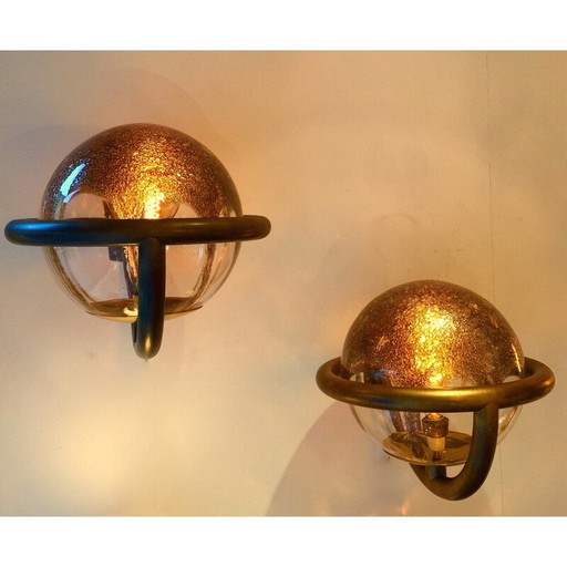 Par de lámparas de pared Saturno en cristal de Murano - años 80