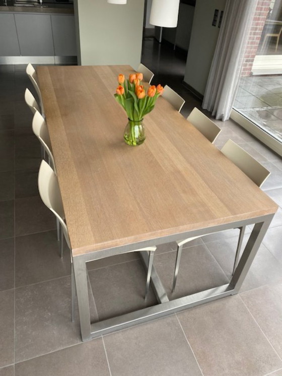 Image 1 of oak dining table with aluminum base