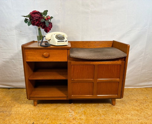 Mid-century retro vintage teak telephone seat by Nathan 1960–1970  Stylish utility|iconic british design|functional storage