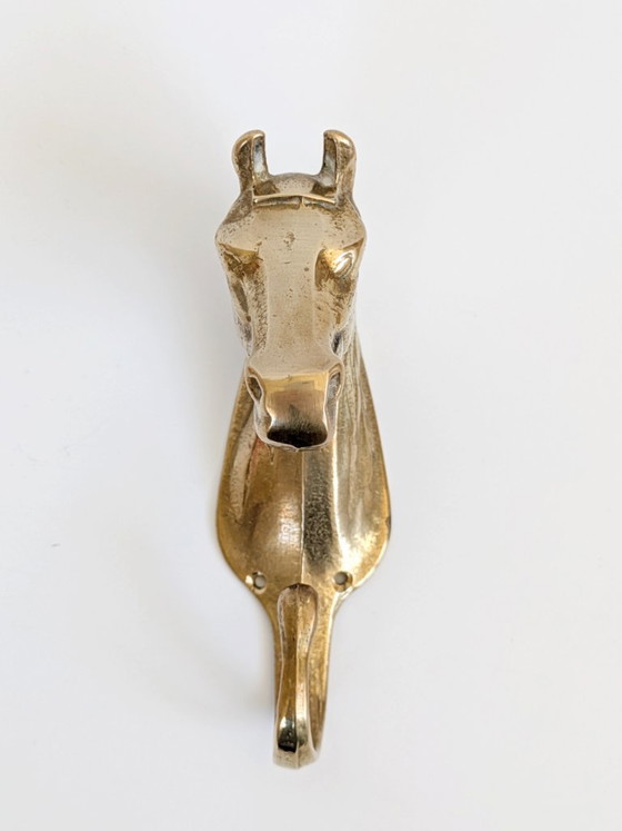 Image 1 of Set of 3 Vintage Brass Horse Head Wall Hooks Equestrian Heritage Accent